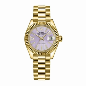 Rolex Lady-Datejust 28mm - Ref: 279178-0011 - Lilac Diamond Dial, 18K Yellow Gold President Bracelet Women's Watch