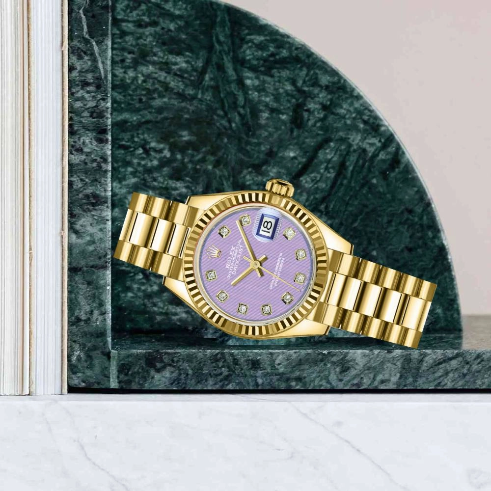 Rolex Lady Datejust 28mm - Ref: 279178-0018 - Purple Dial, 18K Yellow Gold President Bracelet Women's Watch