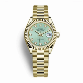 Rolex Lady Datejust 28mm - Ref: 279178-0027 - Green Dial, 18K Yellow Gold President Bracelet Women's Watch