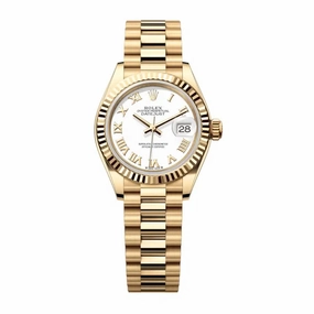 Rolex Lady-Datejust 28mm - Ref: 279178-0029 - White Roman Dial, 18K Yellow Gold President Bracelet Women's Watch