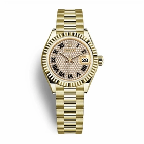 Rolex Lady Datejust 28mm - Ref: 279178-0031 - Diamond Pave Dial, 18K Yellow Gold President Bracelet Women's Watch