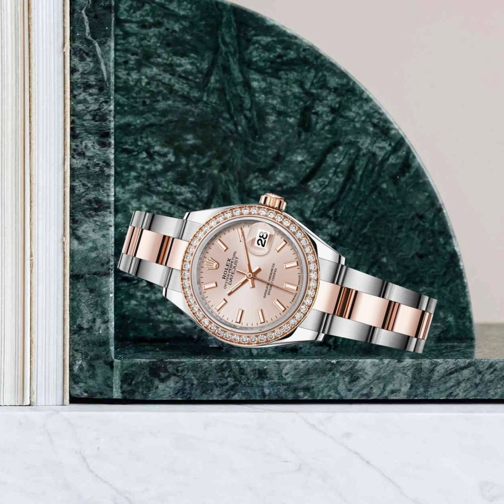 Rolex Lady-Datejust 28mm - Ref: 279381rbr-0002 - Sundust Stick Dial & Diamond Bezel, Two Tone Stainless Steel & 18K Rose Gold Oyster Bracelet Women's Watch