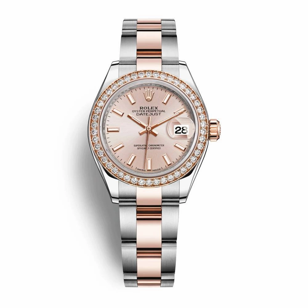 Rolex Lady-Datejust 28mm - Ref: 279381rbr-0002 - Sundust Stick Dial & Diamond Bezel, Two Tone Stainless Steel & 18K Rose Gold Oyster Bracelet Women's Watch