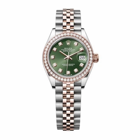Rolex Lady-Datejust 28mm - Ref: 279381rbr-0007 - Olive Green Diamond Dial & Diamond Bezel, Two Tone Stainless Steel & 18K Rose Gold Jubilee Bracelet Women's Watch