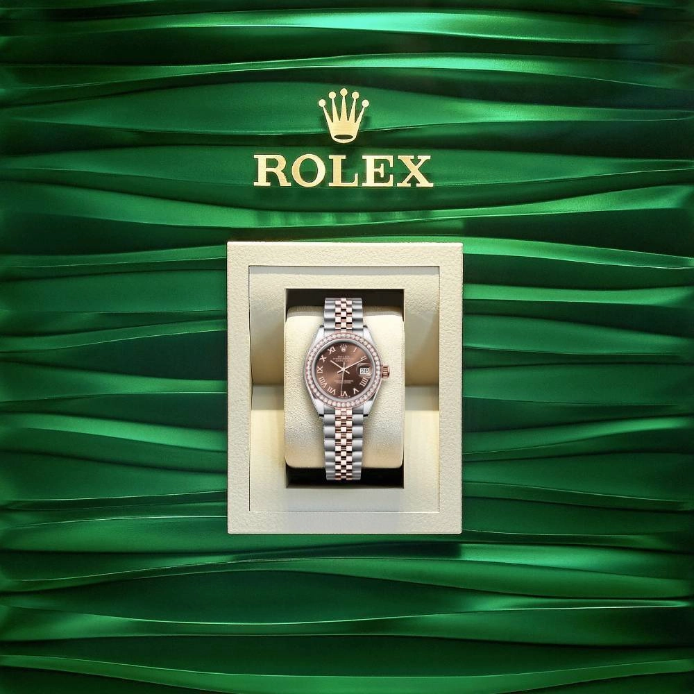 Rolex Lady-Datejust 28mm - Ref: 279381rbr-0009 - Chocolate Roman Dial & Diamond Bezel, Two Tone Stainless Steel & 18K Rose Gold Jubilee Bracelet Women's Watch