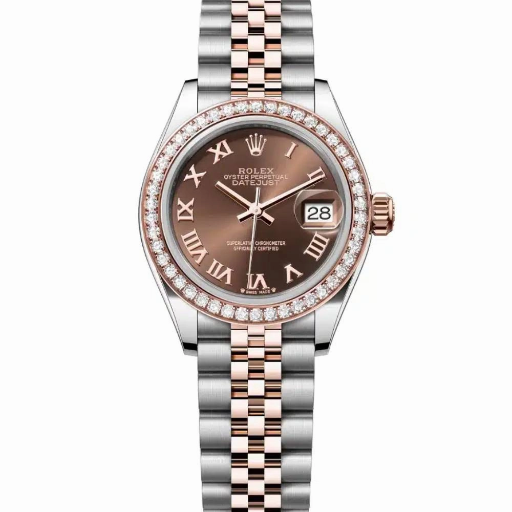 Rolex Lady-Datejust 28mm - Ref: 279381rbr-0009 - Chocolate Roman Dial & Diamond Bezel, Two Tone Stainless Steel & 18K Rose Gold Jubilee Bracelet Women's Watch