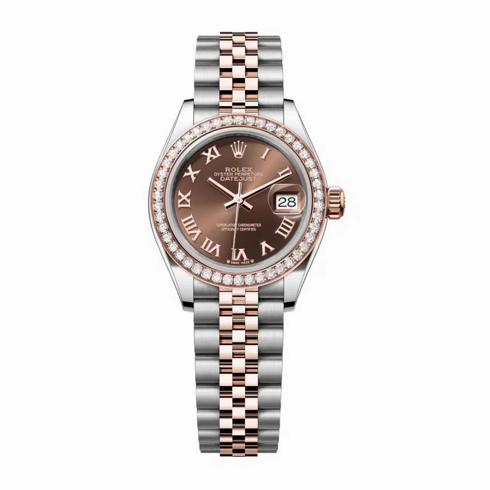 Rolex Lady-Datejust 28mm - Ref: 279381rbr-0009 - Chocolate Roman Dial & Diamond Bezel, Two Tone Stainless Steel & 18K Rose Gold Jubilee Bracelet Women's Watch