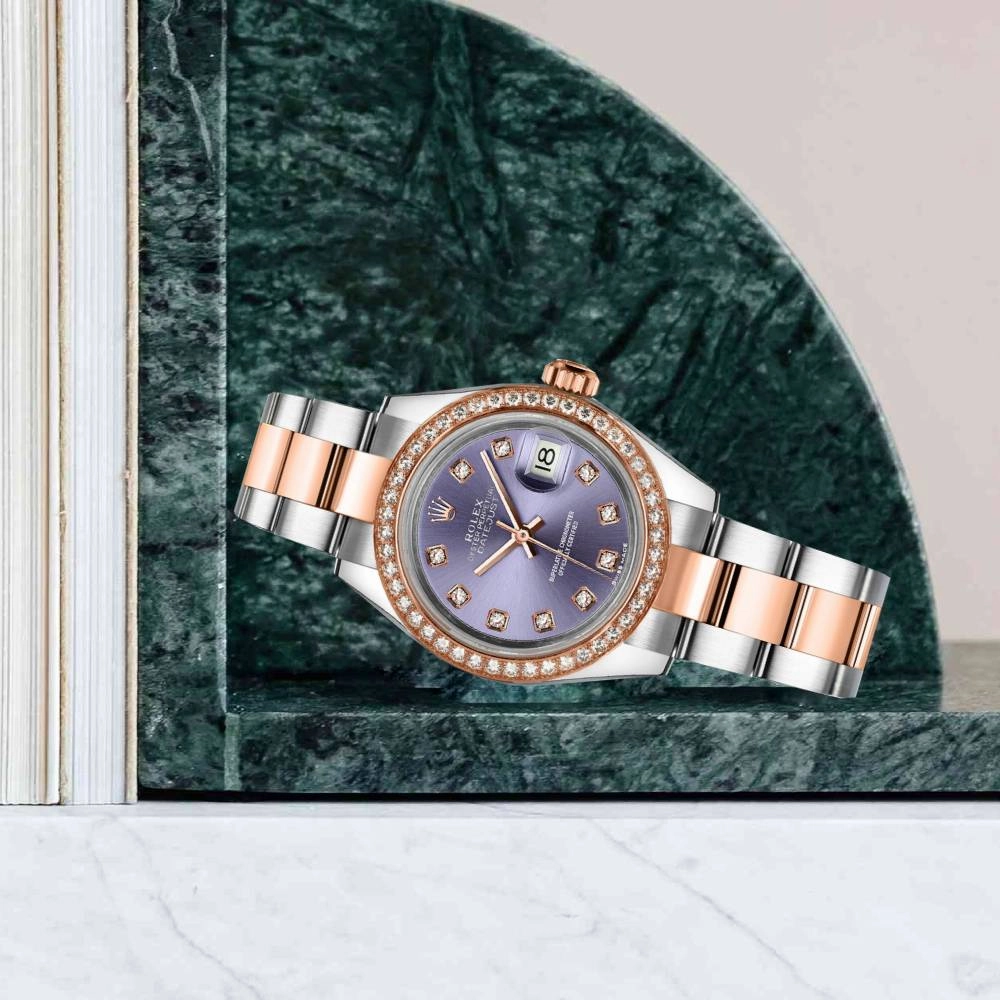 Rolex Lady-Datejust 28mm - Ref: 279381rbr-0016 - Aubergine Purple Diamond Dial & Diamond Bezel, Two Tone Stainless Steel & 18K Rose Gold Oyster Bracelet Women's Watch