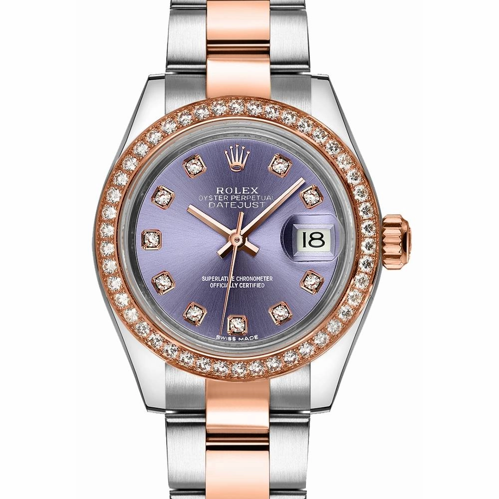 Rolex Lady-Datejust 28mm - Ref: 279381rbr-0016 - Aubergine Purple Diamond Dial & Diamond Bezel, Two Tone Stainless Steel & 18K Rose Gold Oyster Bracelet Women's Watch