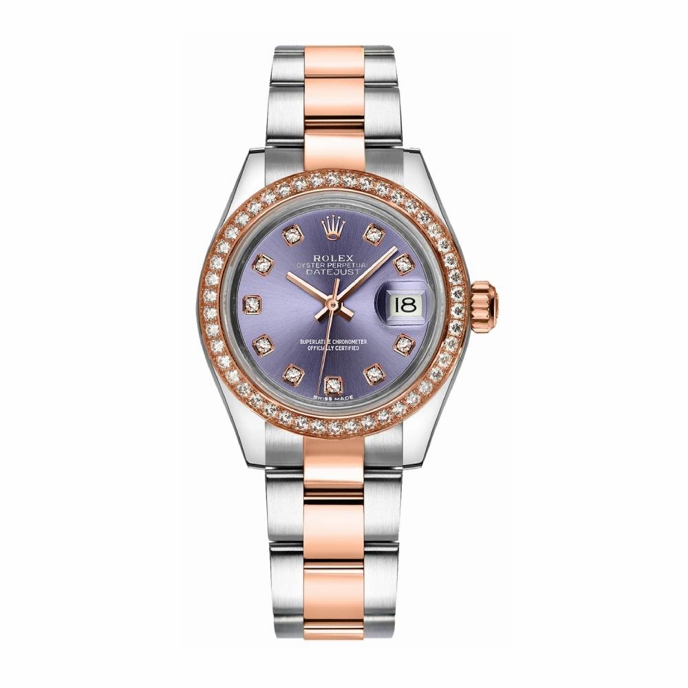 Rolex Lady-Datejust 28mm - Ref: 279381rbr-0016 - Aubergine Purple Diamond Dial & Diamond Bezel, Two Tone Stainless Steel & 18K Rose Gold Oyster Bracelet Women's Watch