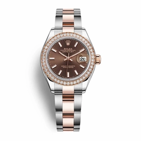Rolex Lady-Datejust 28mm - Ref: 279381rbr-0018 - Chocolate Stick Dial & Diamond Bezel, Two Tone Stainless Steel & 18K Rose Gold Oyster Bracelet Women's Watch