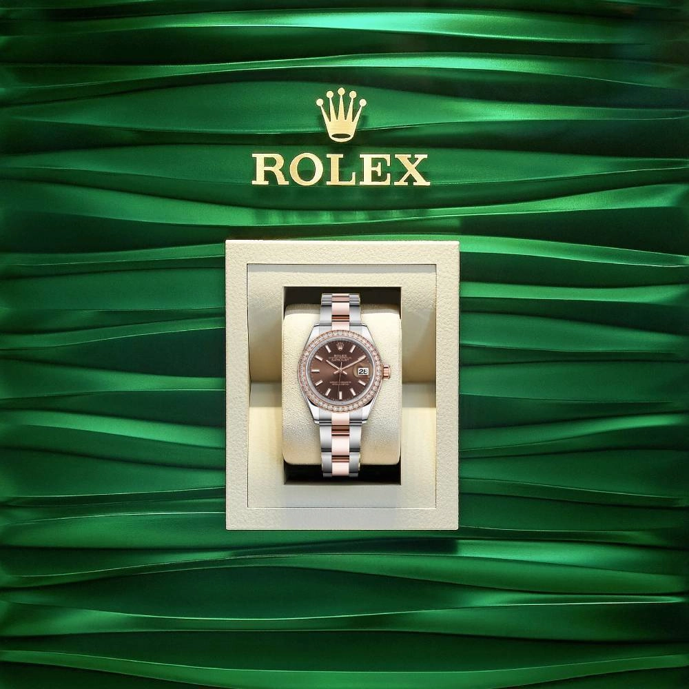 Rolex Lady-Datejust 28mm - Ref: 279381rbr-0018 - Chocolate Stick Dial & Diamond Bezel, Two Tone Stainless Steel & 18K Rose Gold Oyster Bracelet Women's Watch