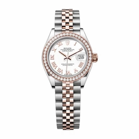 Rolex Lady-Datejust 28mm - Ref: 279381rbr-0021 - White Roman Dial & Diamond Bezel, Two Tone Stainless Steel & 18K Rose Gold Jubilee Bracelet Women's Watch