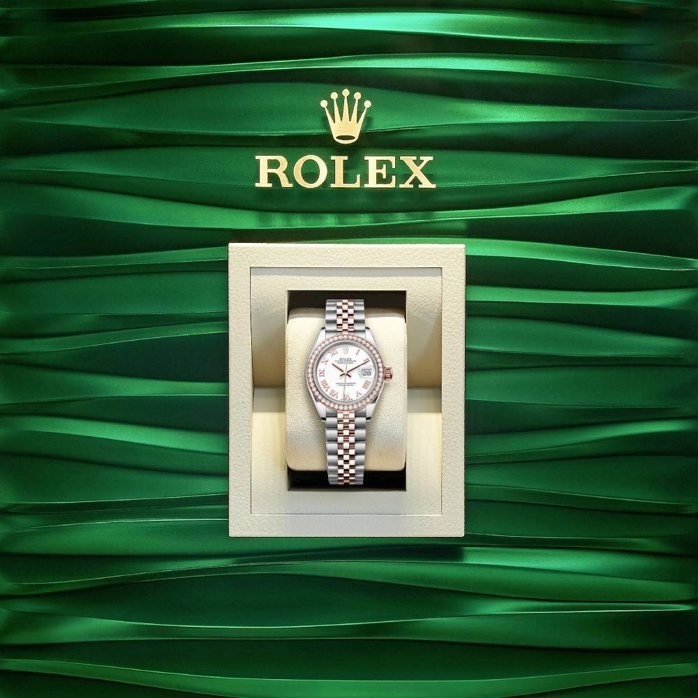 Rolex Lady-Datejust 28mm - Ref: 279381rbr-0021 - White Roman Dial & Diamond Bezel, Two Tone Stainless Steel & 18K Rose Gold Jubilee Bracelet Women's Watch