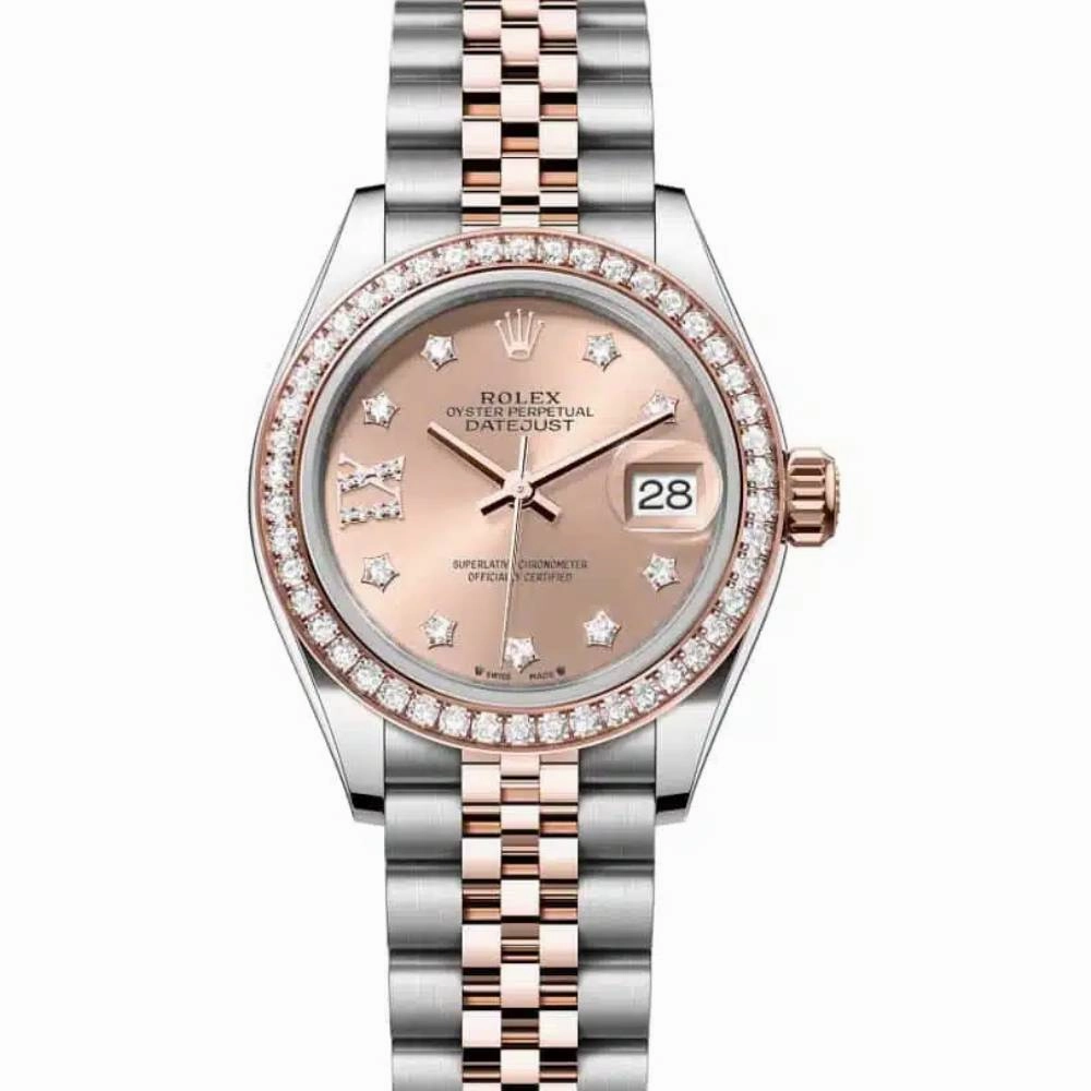 Rolex Lady-Datejust 28mm - Ref: 279381rbr-0027 - Rose Diamond Dial & Diamond Bezel, Two Tone Stainless Steel & 18K Rose Gold Jubilee Bracelet Women's Watch