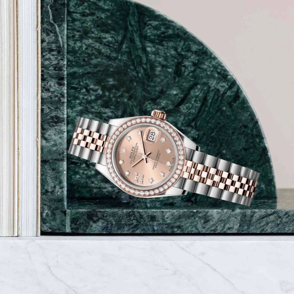 Rolex Lady-Datejust 28mm - Ref: 279381rbr-0027 - Rose Diamond Dial & Diamond Bezel, Two Tone Stainless Steel & 18K Rose Gold Jubilee Bracelet Women's Watch