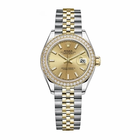 Rolex Lady-Datejust 28mm - Ref: 279383rbr-0001 - Champagne Stick Dial & Diamond Bezel, Two Tone Stainless Steel & 18K Yellow Gold Jubilee Bracelet Women's Watch