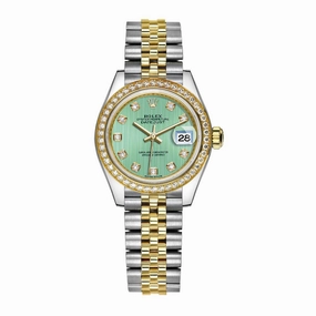 Rolex Lady-Datejust 28mm - Ref: 279383rbr-0013 - Mint Green Diamond Dial & Diamond Bezel, Two Tone Stainless Steel & 18K Yellow Gold Jubilee Bracelet Women's Watch