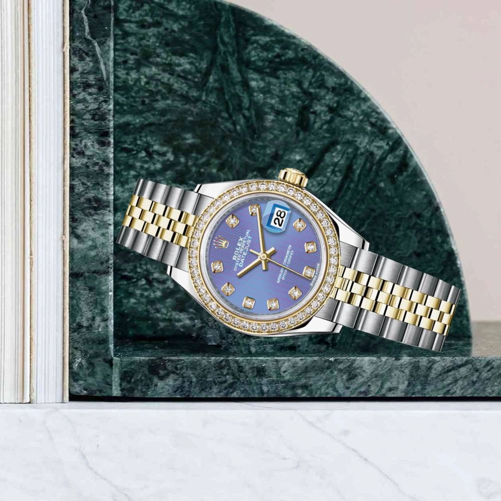 Rolex Lady-Datejust 28mm - Ref: 279383rbr-0015 - Lavender Purple Diamond Dial & Diamond Bezel, Two Tone Stainless Steel & 18K Yellow Gold Jubilee Bracelet Women's Watch