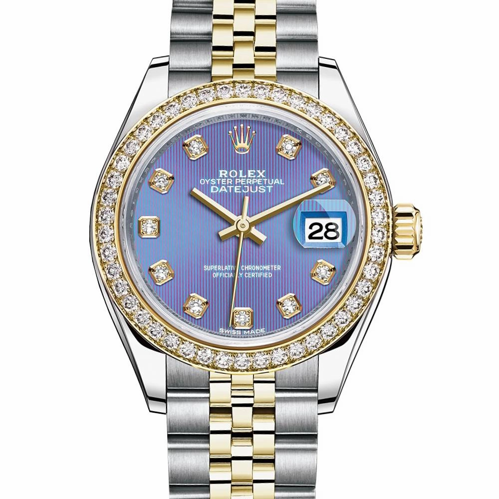 Rolex Lady-Datejust 28mm - Ref: 279383rbr-0015 - Lavender Purple Diamond Dial & Diamond Bezel, Two Tone Stainless Steel & 18K Yellow Gold Jubilee Bracelet Women's Watch