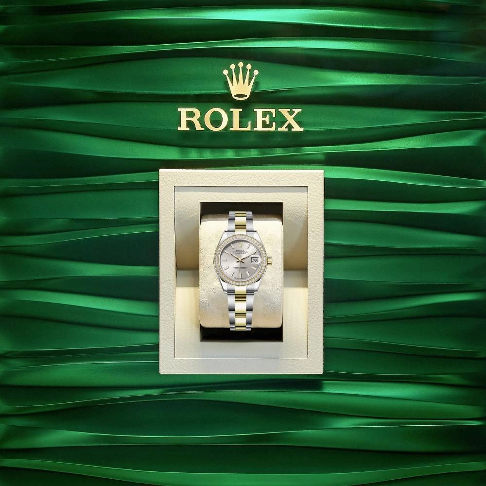 Rolex Lady-Datejust 28mm - Ref: 279383rbr-0018 - Silver Stick Dial & Diamond Bezel, Two Tone Stainless Steel & 18K Yellow Gold Oyster Bracelet Women's Watch