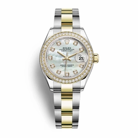 Rolex Lady-Datejust 28mm - Ref: 279383rbr-0020 - White Mother of Pearl Diamond Dial & Diamond Bezel, Two Tone Stainless Steel & 18K Yellow Gold Oyster Bracelet Women's Watch