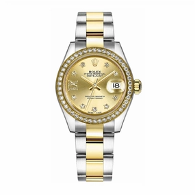 Rolex Lady-Datejust 28mm - Ref: 279383rbr-0022 - Champagne Diamond Dial & Diamond Bezel, Two Tone Stainless Steel & 18K Yellow Gold Oyster Bracelet Women's Watch