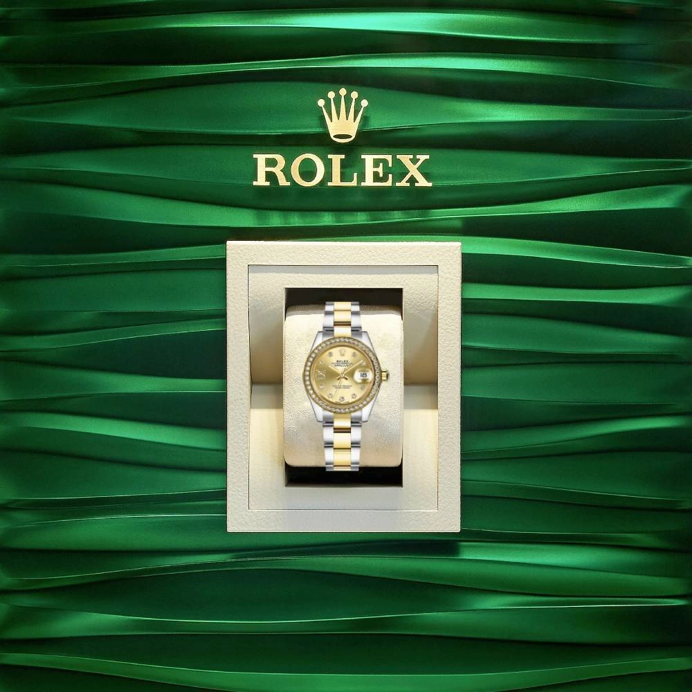 Rolex Lady-Datejust 28mm - Ref: 279383rbr-0022 - Champagne Diamond Dial & Diamond Bezel, Two Tone Stainless Steel & 18K Yellow Gold Oyster Bracelet Women's Watch
