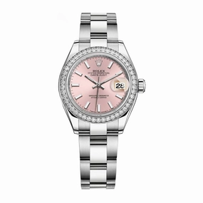 Rolex Lady-Datejust 28mm - Ref: 279384rbr-0002 - Pink Stick Dial & Diamond Bezel, Stainless Steel Oyster Bracelet Women's Watch