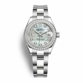 Rolex Lady-Datejust 28mm - Ref: 279384rbr-0012 - White Mother of Pearl Diamond Dial & Diamond Bezel, Stainless Steel Oyster Bracelet Women's Watch