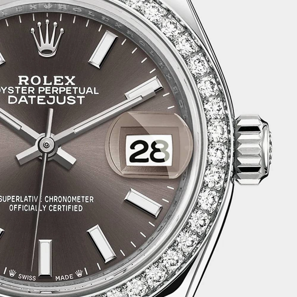 Rolex Lady-Datejust 28mm - Ref: 279384rbr-0014 - Dark Grey Stick Dial & Diamond Bezel, Stainless Steel Oyster Bracelet Women's Watch