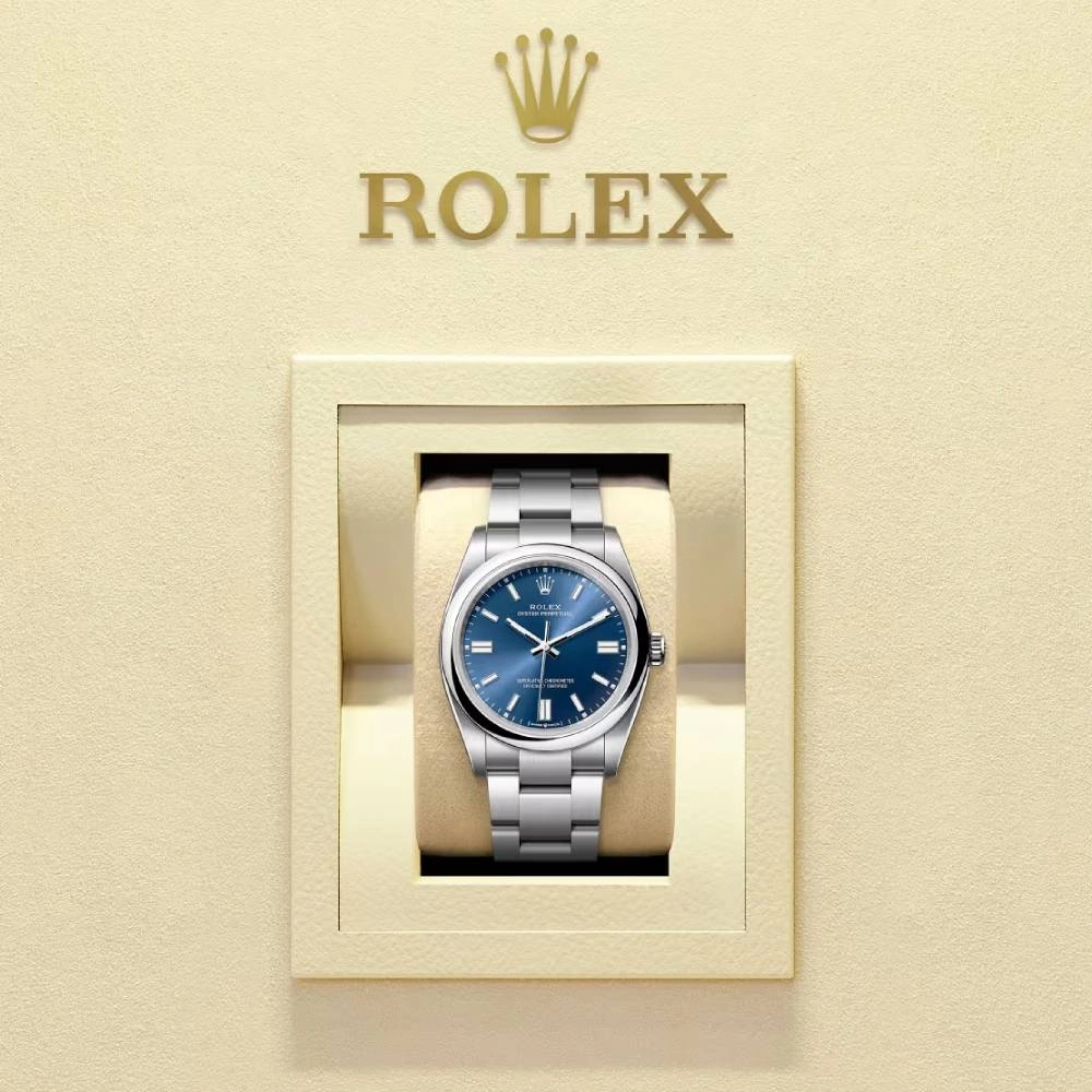 Rolex Oyster Perpetual 36mm - Ref: 126000-0003 - Bright Blue Stick Dial, Stainless Steel Oyster Bracelet Watch