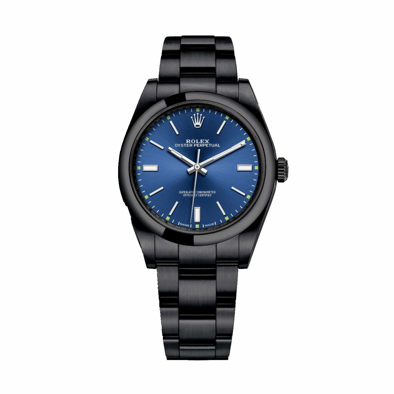 Rolex Oyster Perpetual 39mm - Ref: 114300-0003-pvd-2 - Blue Stick Dial, Black PVD Stainless Steel Oyster Bracelet Watch