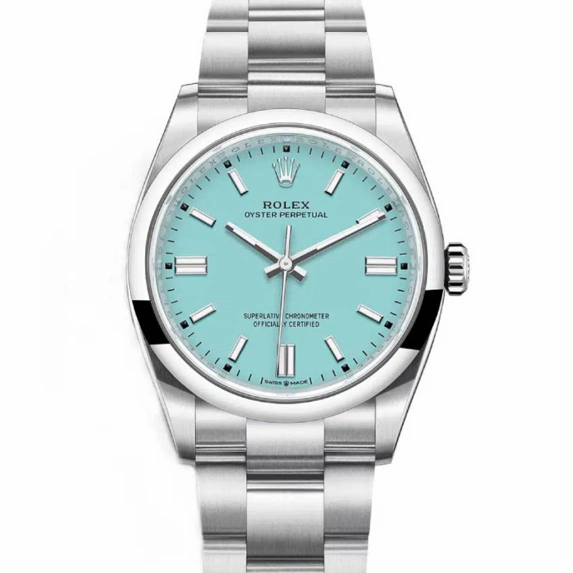 Rolex Oyster Perpetual "Tiffany" 36mm | Stainless steel bracelet | Turquoise Tiffany Blue dial Smooth bezel | Men's Watch 126000-0006