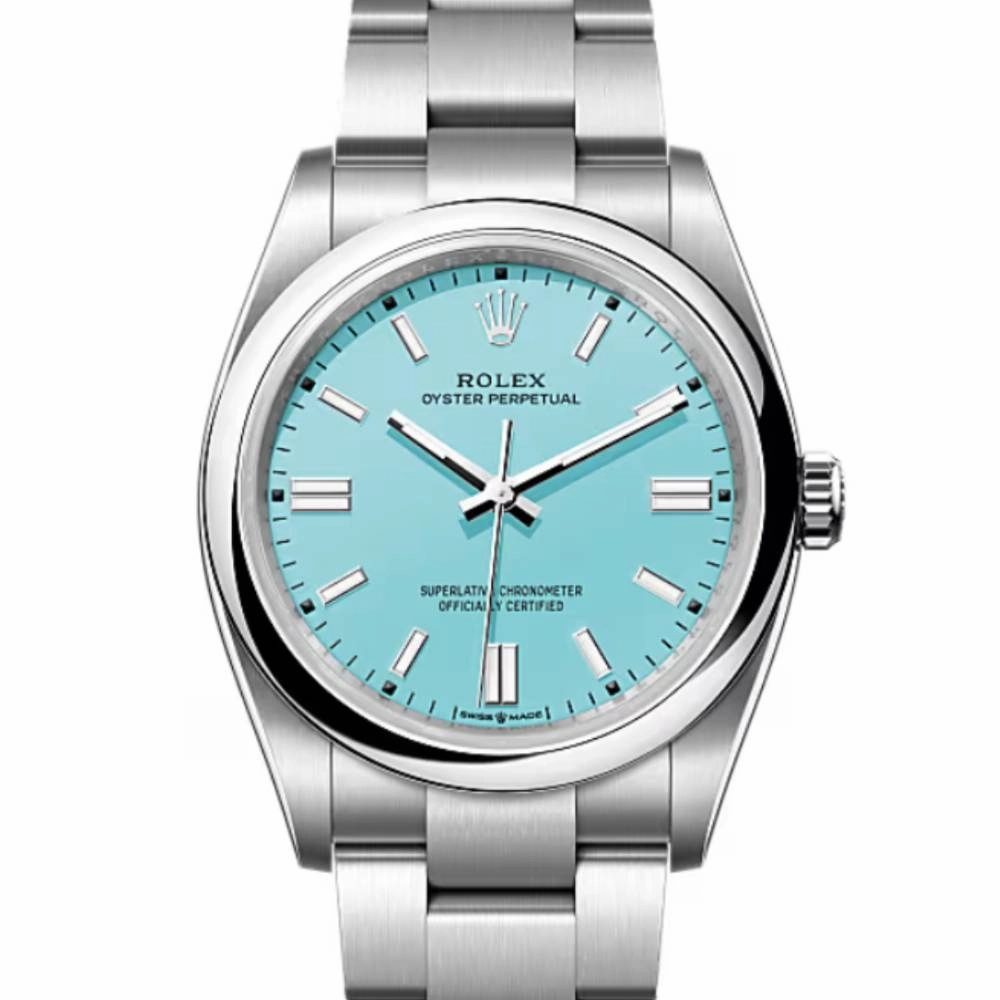 Rolex Oyster Perpetual "Tiffany" 41mm - Ref: 124300-0006 - Turquoise Tiffany Blue Stick Dial, Stainless Steel Oyster Bracelet Men's Watch