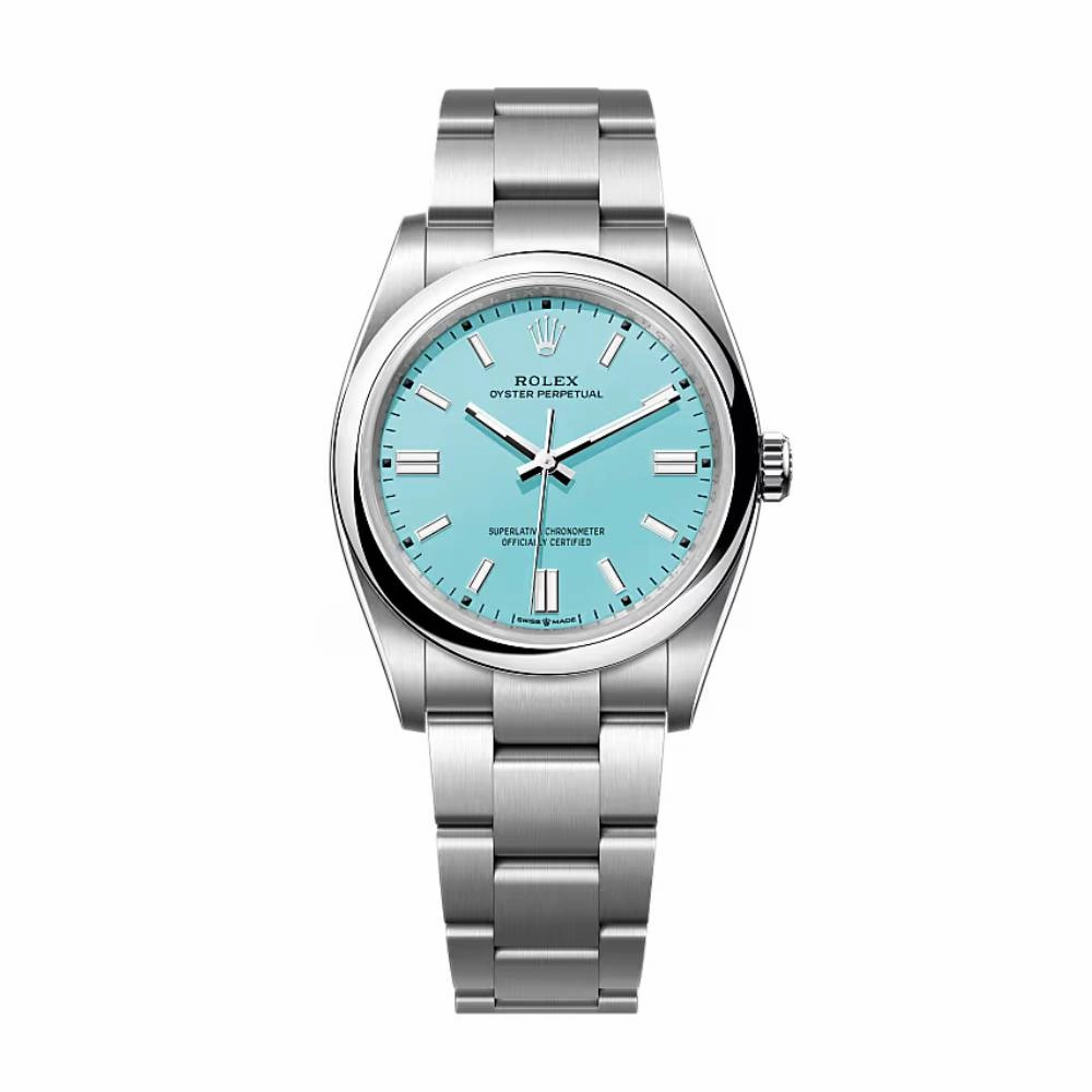Rolex Oyster Perpetual "Tiffany" 41mm - Ref: 124300-0006 - Turquoise Tiffany Blue Stick Dial, Stainless Steel Oyster Bracelet Men's Watch