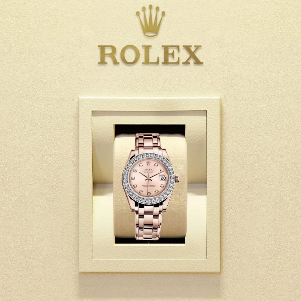 Rolex Pearlmaster 34mm - Ref: 81285-0014 - Pink Diamond Dial & Diamond Bezel, 18K Rose Gold Bracelet Women's Watch