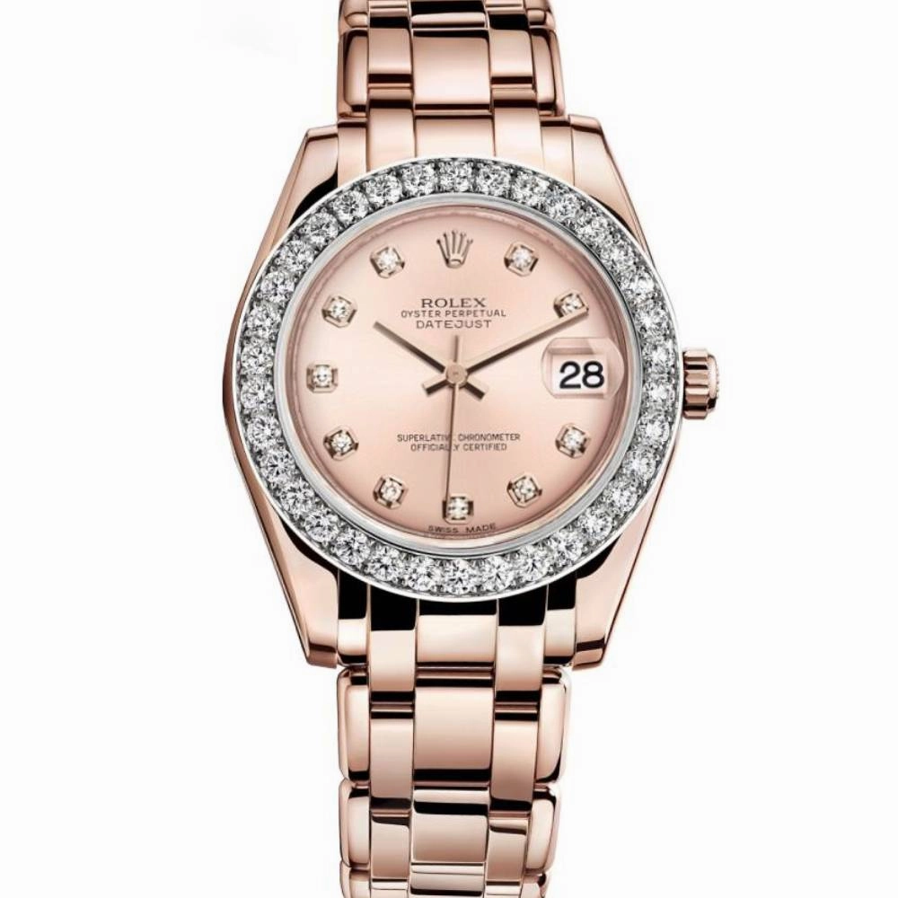 Rolex Pearlmaster 34mm - Ref: 81285-0014 - Pink Diamond Dial & Diamond Bezel, 18K Rose Gold Bracelet Women's Watch