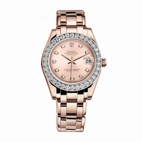 Rolex Pearlmaster 34mm - Ref: 81285-0014 - Pink Diamond Dial & Diamond Bezel, 18K Rose Gold Bracelet Women's Watch