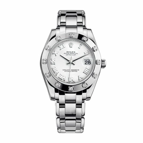 Rolex Pearlmaster 34mm - Ref: 81319-0008 - White Roman Dial & Diamond Bezel, 18K White Gold Bracelet Women's Watch