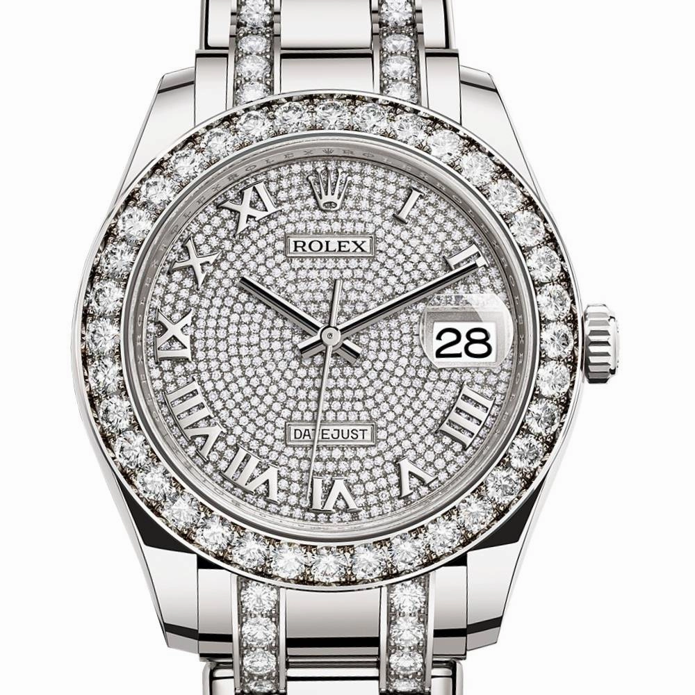 Rolex Pearlmaster 39mm - Ref: 86289-0006 - Pave Roman Diamond Dial & Diamond Bezel, 18K White Gold Diamond Bracelet Women's Watch
