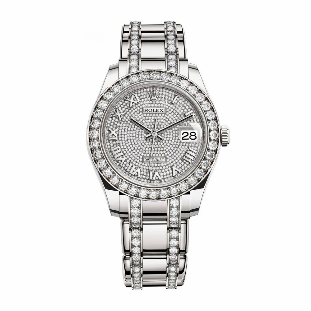 Rolex Pearlmaster 39mm - Ref: 86289-0006 - Pave Roman Diamond Dial & Diamond Bezel, 18K White Gold Diamond Bracelet Women's Watch