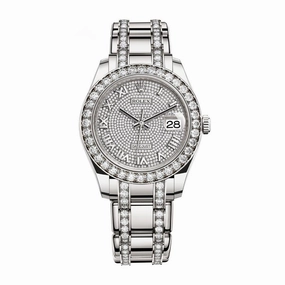 Rolex Pearlmaster 39mm - Ref: 86289-0006 - Pave Roman Diamond Dial & Diamond Bezel, 18K White Gold Diamond Bracelet Women's Watch