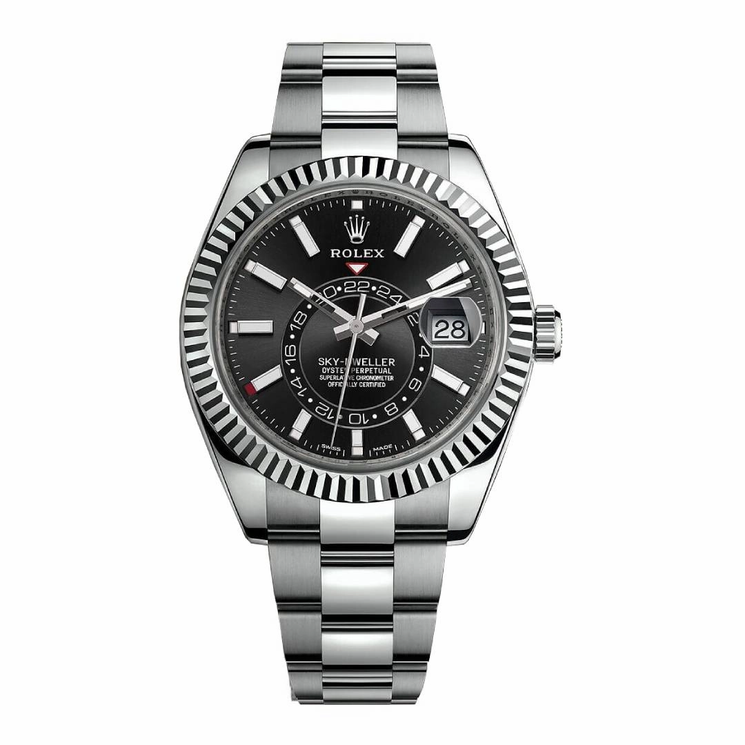 Rolex Sky-Dweller 42mm - Ref: 326934-0005 - Bright Black Stick Dial, Stainless Steel Oyster Bracelet Watch