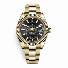 Rolex Sky-Dweller 42mm - Ref: 326938-0004 - Bright Black Stick Dial, 18K Yellow Gold Oyster Bracelet Watch