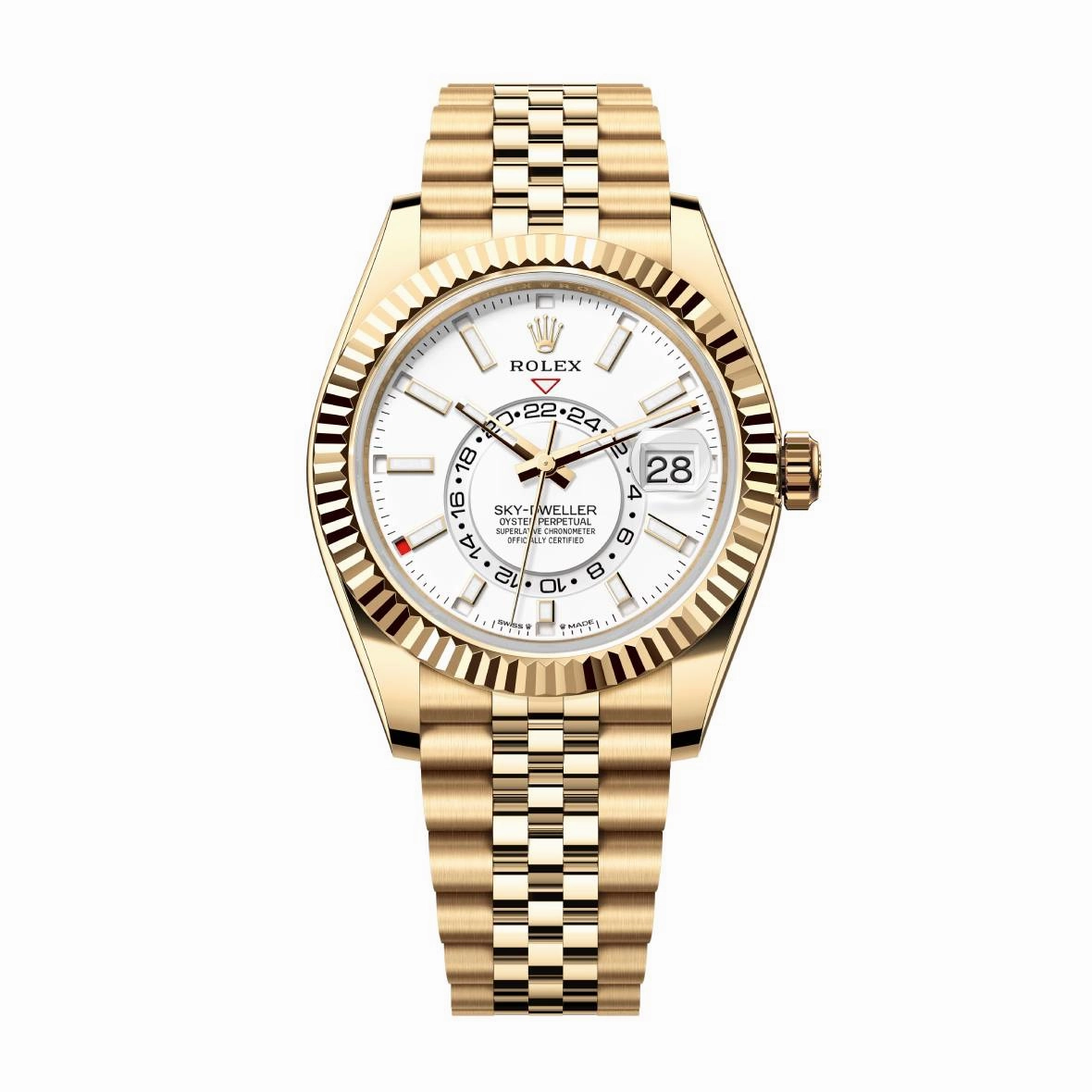 Rolex Sky-Dweller 42mm - Ref: 336938-0006 - Intense White Stick Dial, 18K Yellow Gold Jubilee Bracelet Watch