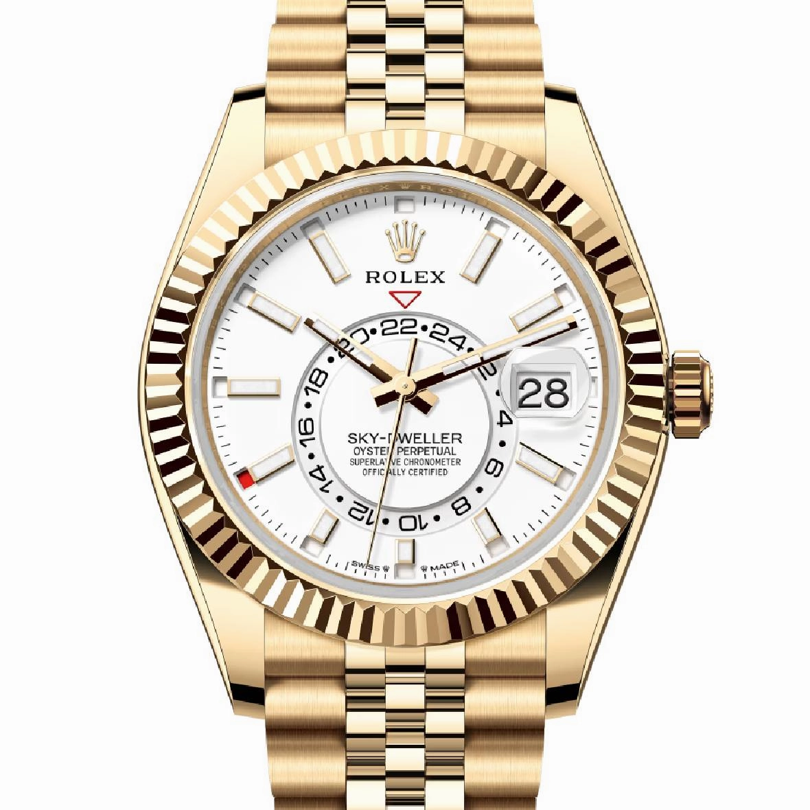 Rolex Sky-Dweller 42mm - Ref: 336938-0006 - Intense White Stick Dial, 18K Yellow Gold Jubilee Bracelet Watch