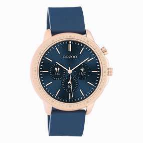 Rose gold coloured OOZOO smartwatch with dark blue rubber strap - Q00326