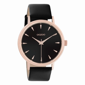 Rose gold coloured OOZOO watch with black leather strap - C10829