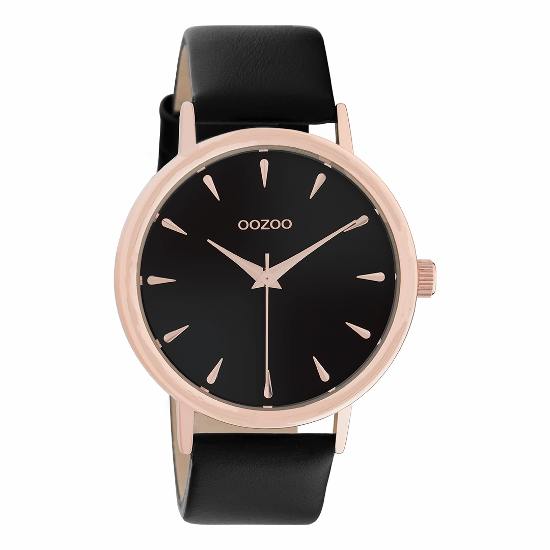 Rose gold coloured OOZOO watch with black leather strap - C10829